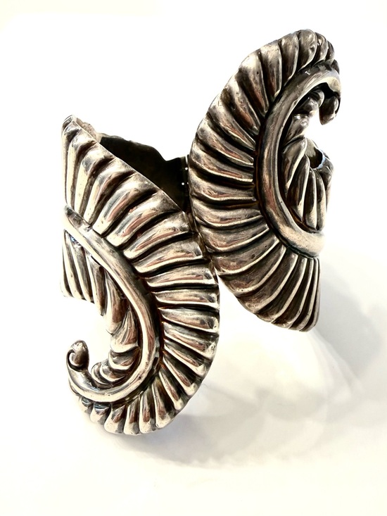 Taxco Jewelry - Vintage Taxco 925 Silver Leaf Hinged Clamper Cuff Bracelet